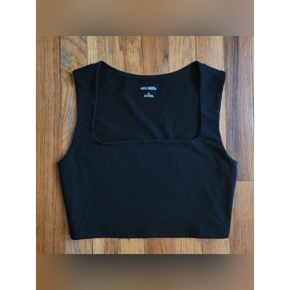 Wild Fable Black Square-Neck Cropped Tank Size Medium NWOT Summer Top - Picture 3 of 5
